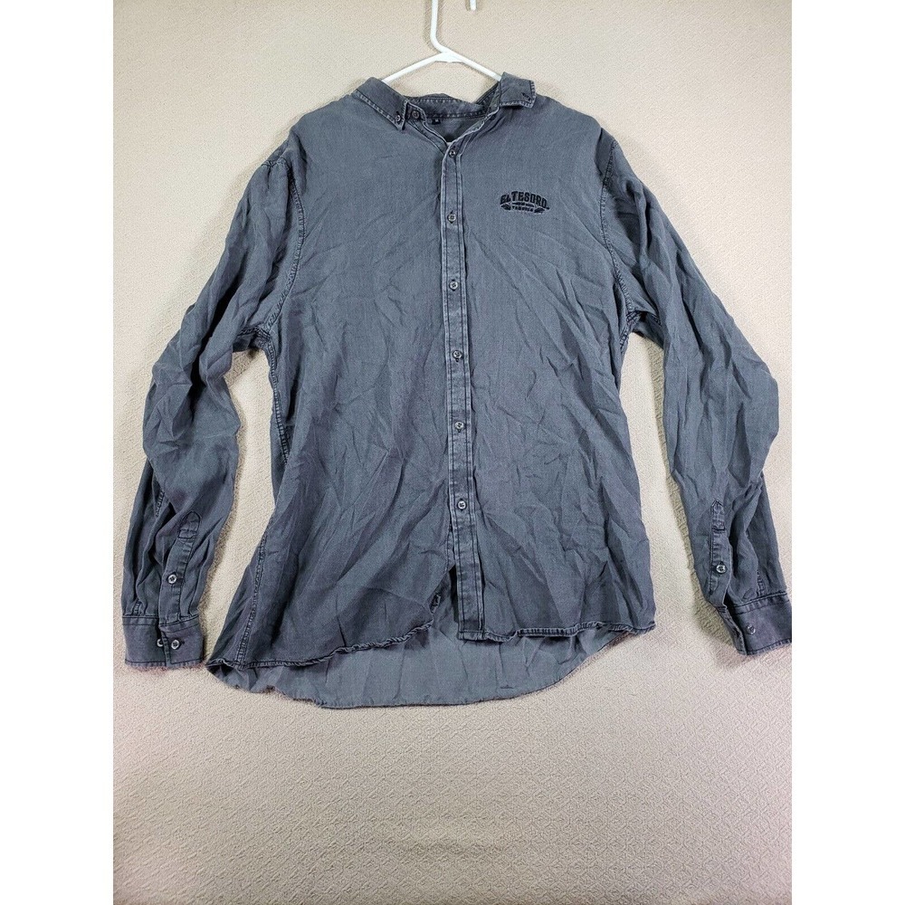 El Tesoro Shirt Mens XL Tencel Button Up Gray Embroidered Tequilla Long Sleeve